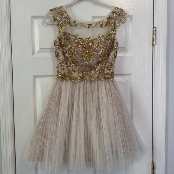 Sherri Hill Dress Beaded Tulle Homecoming Short Gold White 2 - Picture 1 of 9
